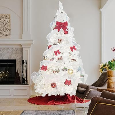 BESTHLS 7 FT White Christmas Tree Artificial Christmas Tree Pine for Holiday Decoration with Metal Stand and 1100 Branch Tips 7 Feet