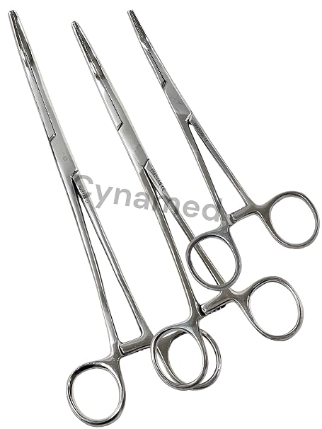 Cynamed-Set of 3 Pean HEMOSTAT Forceps Curved 6" 8" 10" Hemostat Forceps Tongs Full Serrated Stainless Steel