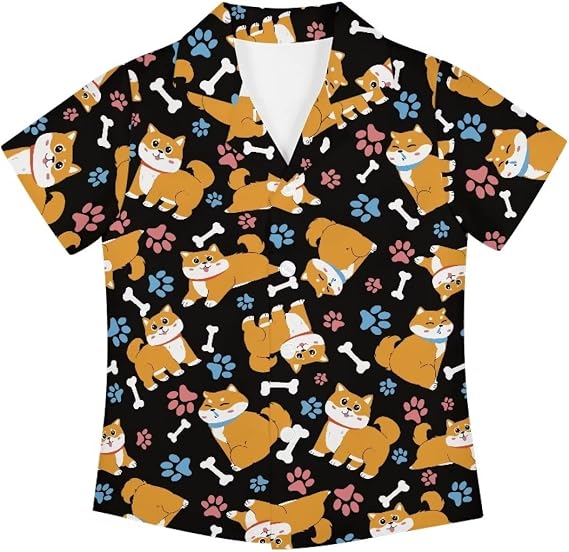 Boys Summer Regular Fit V Neck Cute Button Down Shirt for Kids Vacation School Casual Hawaiian Shirt