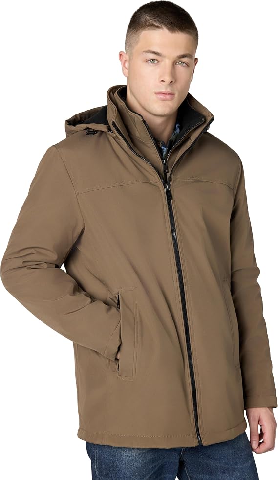 Calvin Klein Mens Hooded Performance Soft Shell Jacket with Bib