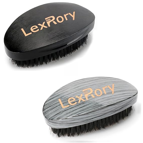 Medium 360 Wave Brush For Men Curved Medium Hard Palm Wave Hair Brushes Black & Gray