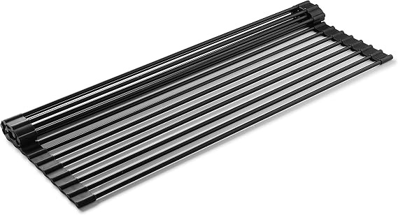Bellemain Roll Up Dish Drying Rack Over the Sink, Dish Rack, Kitchen Dish Drying Rack, Dishes Drying Rack | Heat Resistant Silicone & Stainless Steel Dish Drying Rack for Kitchen Sink (Black, Large)