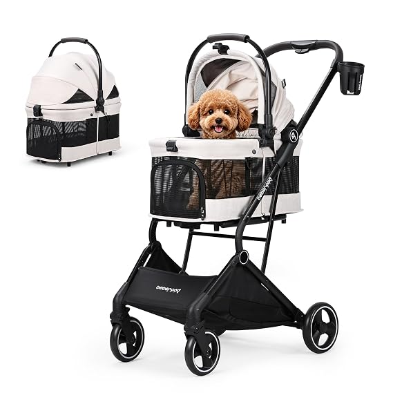 T3 Pet Stroller for Small Dogs & Cats up to 44lbs (Beige)