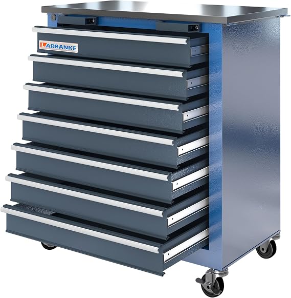 LARBANKE 7-Drawer Tool Chest Toolbox,Quality Metal with 360 Rubber Wheels,Safe Locking System can be Combined with The 5-Drawer and Double Tool Chest as a Large Workstation