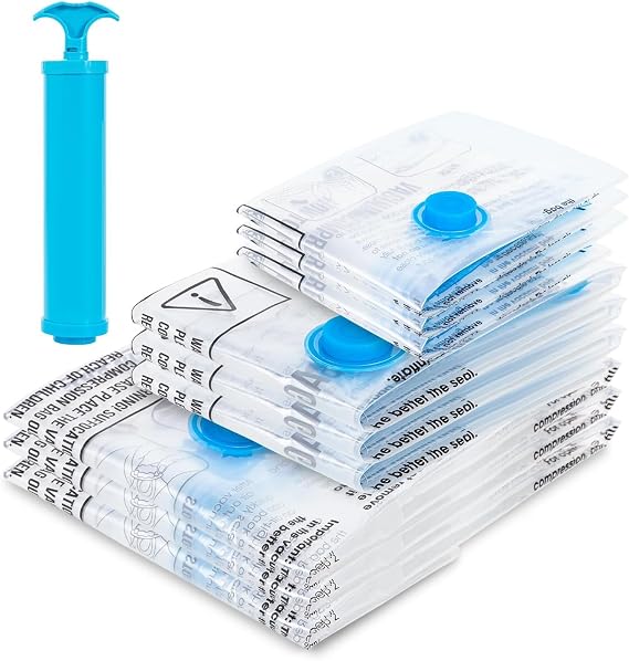 6 Pack Vacuum Storage Bags(2 Jumbo,2 Large,2 Medium),Vacuum Compression Zipper Storage Bags with Airtight Valve and Hand Pump,Save 80% More Storage Space Work