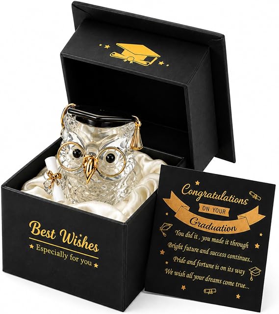 Crystal Glass Owl Graduation Gift Ornament Keepsake in Message Box Graduation Present Novelty Gift