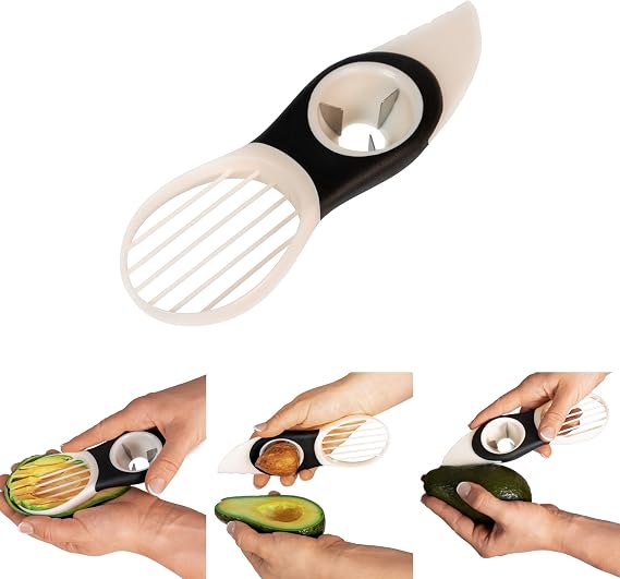 Avocado Fruit Slicer Pitter 3 in 1 Banana Dragon Fruit Peach Pear Passionfruit White & Black Kitchen Gadget Tool Comfortable to Grip Core Remover Food Safe Fruit & Vegetable PHOENA
