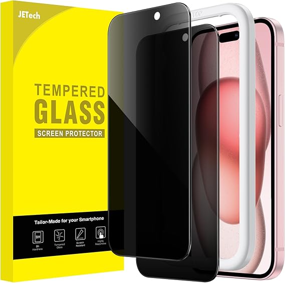 JETech Privacy Screen Protector for iPhone 15, 2-Pack