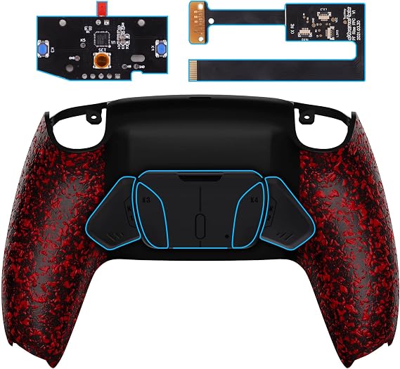 eXtremeRate Textured Red Programable RISE4 Remap Kit for PS5 Controller BDM-010 BDM-020 Models, Upgrade Board & Redesigned Back Shell & 4 Back Buttons for PS5 Controller