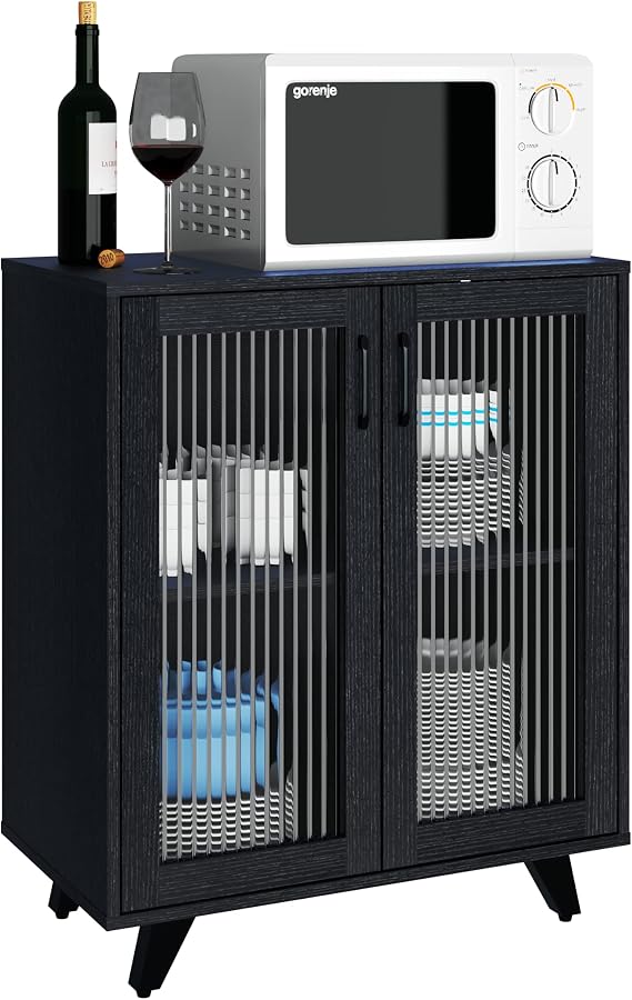 Panana Kitchen Buffet Server Table Accent Sideboard Cupboard Server Buffet Console Table with Doors Cabinet(27inch, Black)