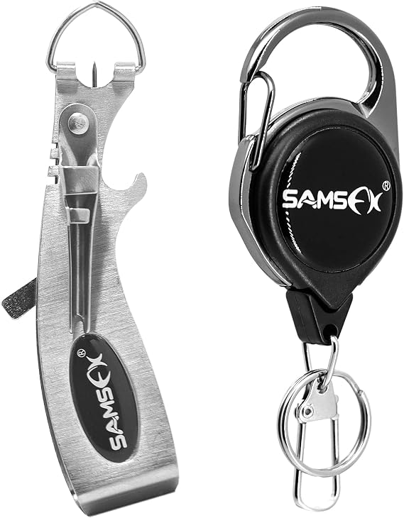 SAMSFX Fishing Knot Tying Tool Fly Fishing Line Clipper with Retractor, Accessories for Hook Sharpener, Quick Knot Tool and Hook Eye Cleaner