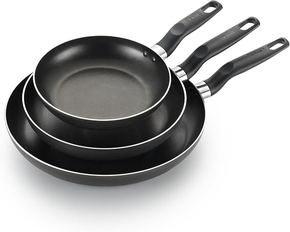 T-Fal Classic Nonstick Fry Pan Set 3 Piece: 8, 9.5, 12 Inch, Oven Broiler Safe 350F, Kitchen Cookware Set, Pots and Pans Set Non Stick, Frying Pans, Skillets, Dishwasher Safe, Black