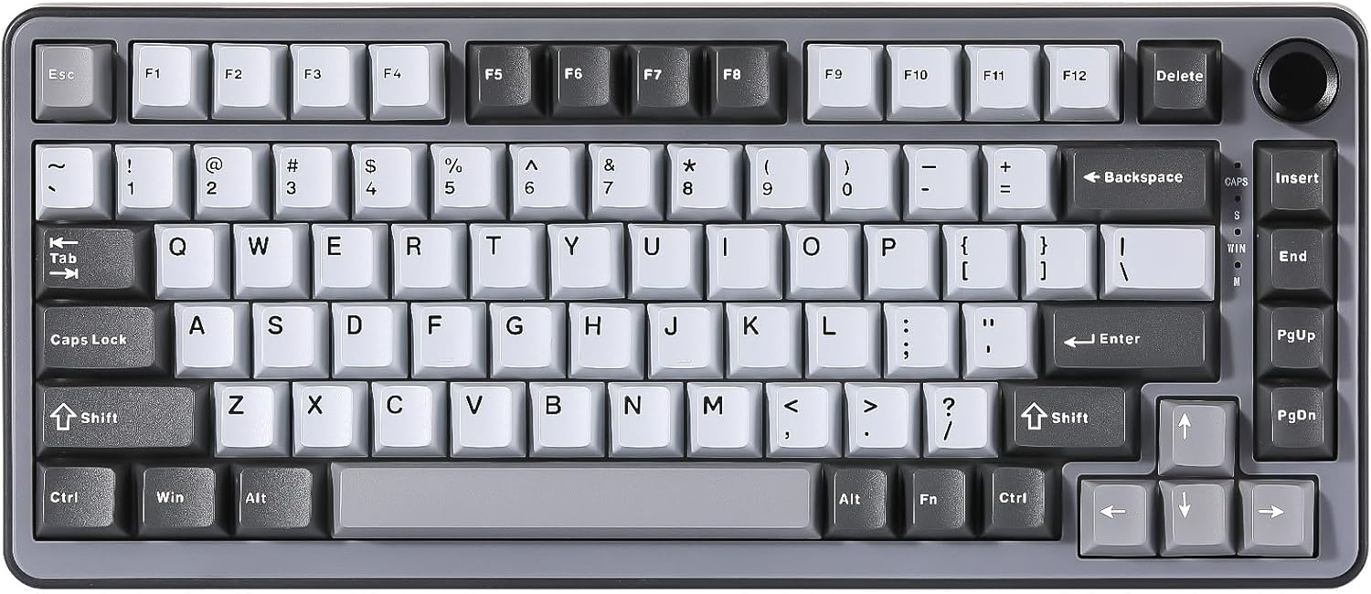 YUNZII B75 Mechanical Keyboard, 75% Hot Swappable Keyboard with Knob, RGB Backlit Gasket Gaming Keyboard with Double-Shot PBT Keycaps, Cherry Profile, for WINMACdark grey,cocoa cream v2