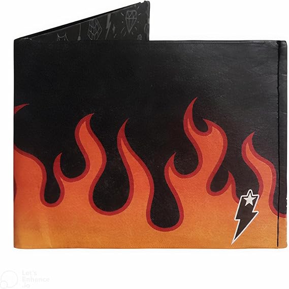 SUPERVEK Lit Flames Fire Stitched Paper Wallet - Vegan, Mighty Thin, Slim Wallet for men, Mens Credit Card Holder Wallet Gifts - Anime Tattoo Streetwear Hypebeast Bifold Wallets - RFID Blocking