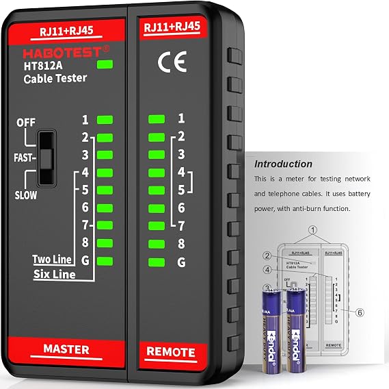 Network Ethernet Cable Tester for RJ11 RJ45 CAT5 CAT5E CAT6 CAT6A CAT7, STP/UTP Cable Checker, Ethernet Wire Tester Tool for Continuity Check, Telephone Line Finder