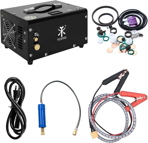 TUXING 4500Psi PCP Air Compressor, Oil/Water Free, 12V Car DC or Home 110V AC, Power Converter and Built-in Water Oil Filter