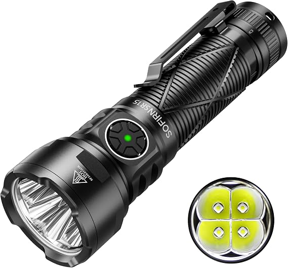Sofirn SR15 Rechargeable Flashlight, 4500 Lumen Super Bright EDC Flashlight | Magnetic Base, IP68 Waterproof, Long Throw Beam. USB-C Rechargeable Pocket Light for Emergency, Repair, Camping, Hiking