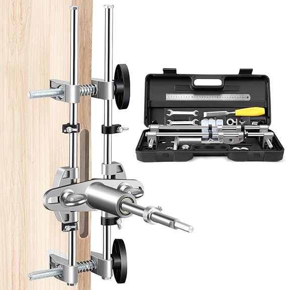 Door Mortise Lock Jig, Door Lock Installation Kit with 18mm 22mm 25mm Tungsten Steel Cutters, Door Lock Hole Opener Kit, Mortising Machine Mortise Jig Lock Mortiser for Carpenter on Wooden Doors