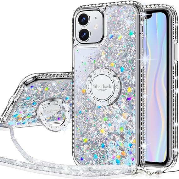 Silverback for iPhone 12 Case with Ring Stand, Clear Silver