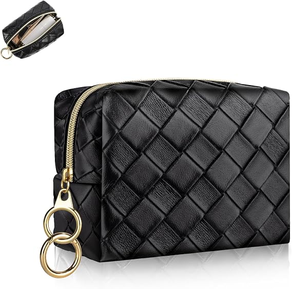 10 x 8 x 6 cm mini make-up bag small cosmetic bag for handbag women's make-up bag black mini toiletry bag PU leather waterproof for make-up accessories organiser purse (small checked)