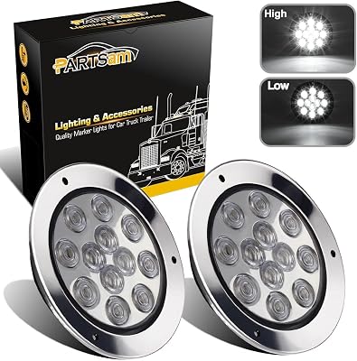Partsam 2PCS 12 LED White 4 Round Backup Reverse Lights Marker wStainless Rings Sealed