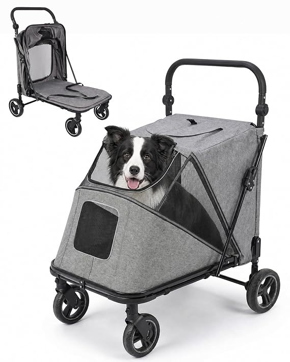 Dog Stroller for Medium Dogs 110lbs, Easy Entry Pet Stroller-Gray