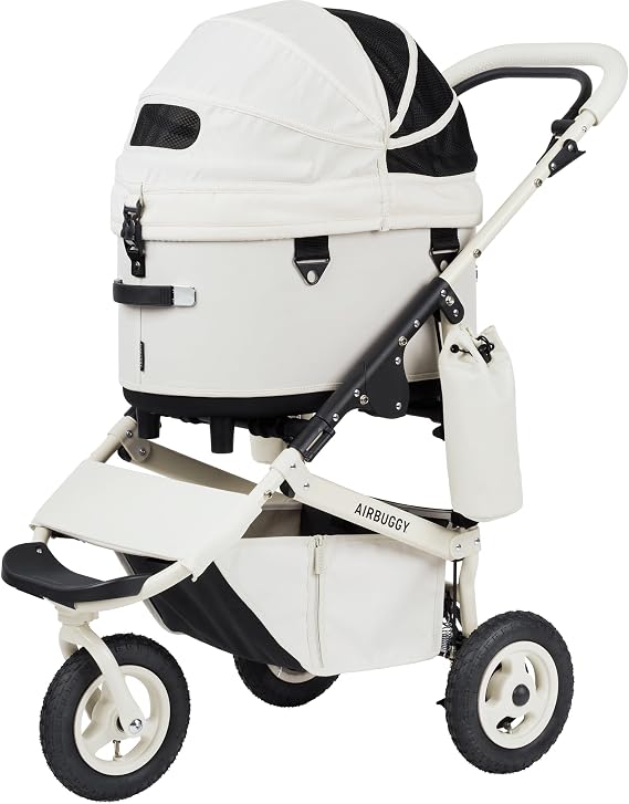 AIRBUGGY DOME3 PREMIER SET REGULAR IVORY WHITE ADLI0147 Air Buggy Domes 3 Premium Regular Set Ivory White Clean and Elegant Air Buggy Premium Model Upgraded Off-Road Tire Square Handle with Vegan Leather Cot Rim for Small Dogs, Ultra Small Dogs, Multiple Breeds, Separated, Freestanding, Foldable, Car Box, Air Tire Inflated tires Drivability ◎ 3 wheel tires with handle brake