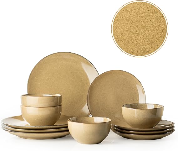 Dafuceramic Stoneware Dinnerware Set, 12 Pieces for 4, Maize Yellow