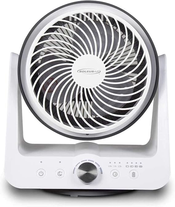 Soleus Air Circulator, 6 Fan Speeds, Auto Timer, 90 Degree Pivot, Extremely Quiet, Lightweight, for Easy Use In the Home or Office. Rechargeable Portable USB Fan, Cord-Free for Indoor & Outdoor Use