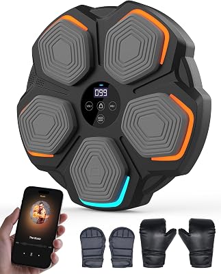 Music Boxing Machine-Bluetooth Punching Trainer for Kids Adults, Smart Wall Mounted Boxing Target with Gloves, 8-Speed Adjustable Boxing Workout Equipment for Home, Gym, Office