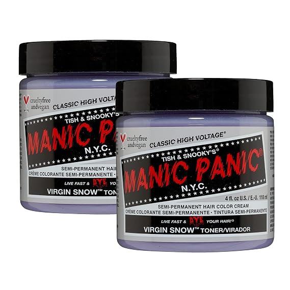 MANIC PANIC Virgin Snow - Classic High Voltage (2PK) Semi-Permanent Blue Tinted Hair Color - Eliminates Brassy Tones - Vegan, PPD & Ammonia-Free for Women & Men | Semi-Permanent Blue-Tinted Toner, Eliminates Brassy Tones, Vegan, PPD & Ammonia-Free
