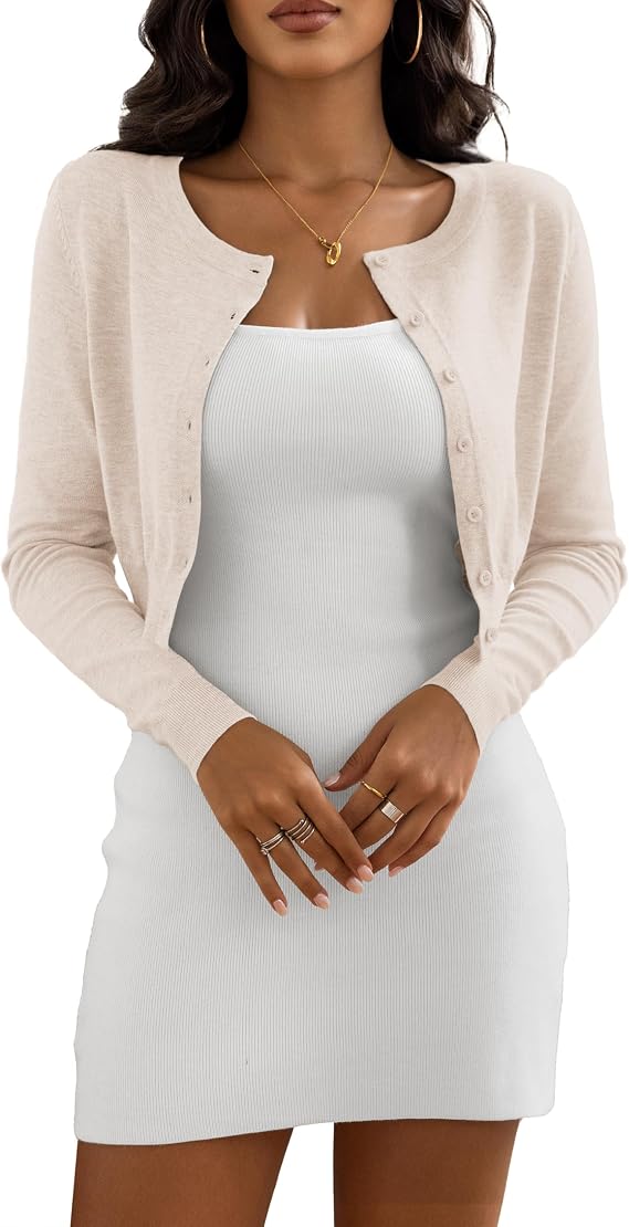 Cropped Cardigan Sweaters for Women Crew Neck Knit Bolero Shrugs