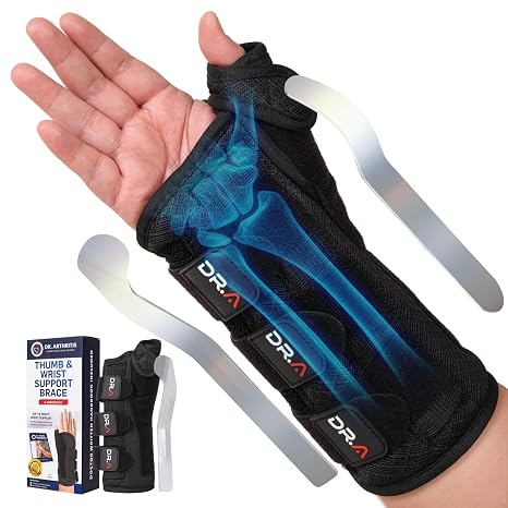 Dr. Arthritis Carpal Tunnel Wrist Brace Night Support, Thumb Spica Splint Right Hand for De Quervains Tenosynovitis, Tendonitis, Wrist Brace With Thumb Support-Small/Medium-Women & Men, Black