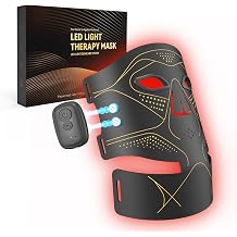 LED Light Therapy Mask for Face & Neck, Rechargeable Red Light Therapy Mask for face with Multiple Light Modes, 3 Timers & 3 Brightness Levels, Detachable Controller for At-Home Skin Care