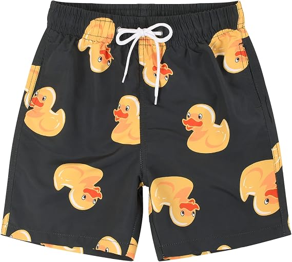 Boys Swim Trunks Quick Dry Bathing Suits Lightweight Swimming Shorts with Mesh Lining Black Yellow Duck Size 12