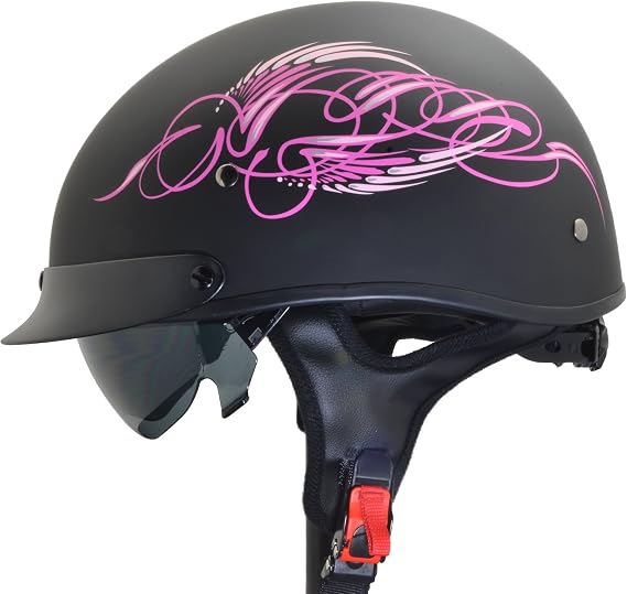 Vega Warrior Motorcycle Half Helmet with Sunshield/Adjustable Size Dial DOT Half Face Skull Cap for Bike Cruiser Chopper Moped Scooter ATV