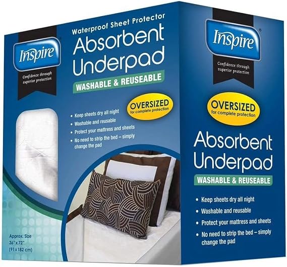 Inspire Washable Reusable Incontinence Underpad, Oversized 36x72 Inches, White, 1 Count