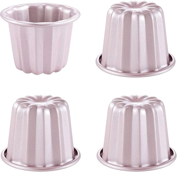 CHEFMADE Canele Mold Cake Pan, 2.6-Inch 4Pcs Non-Stick Canele Muffin Bakeware Cupcake Pan for Oven Baking (Champagne Gold)