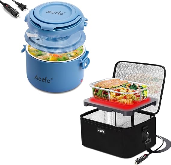 Portable Oven Car Food Warmer, Electric Heated Lunch Box Black and Blue