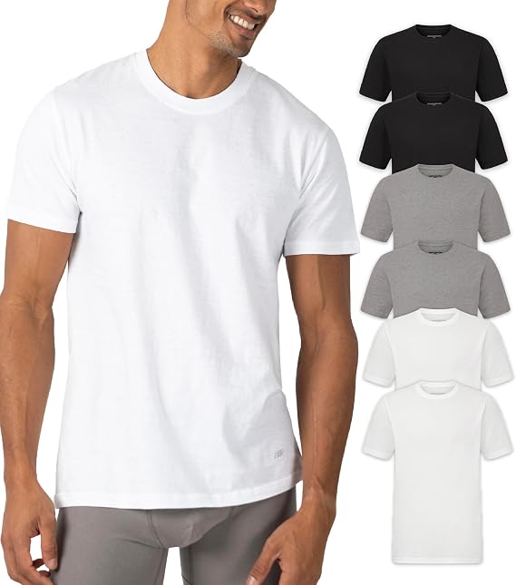 Skechers Men's Classic Fit Crew Neck Undershirts Tag-Free, Lightweight, Moisture-Wicking Cotton Blend T-Shirts, 6 Pack Set