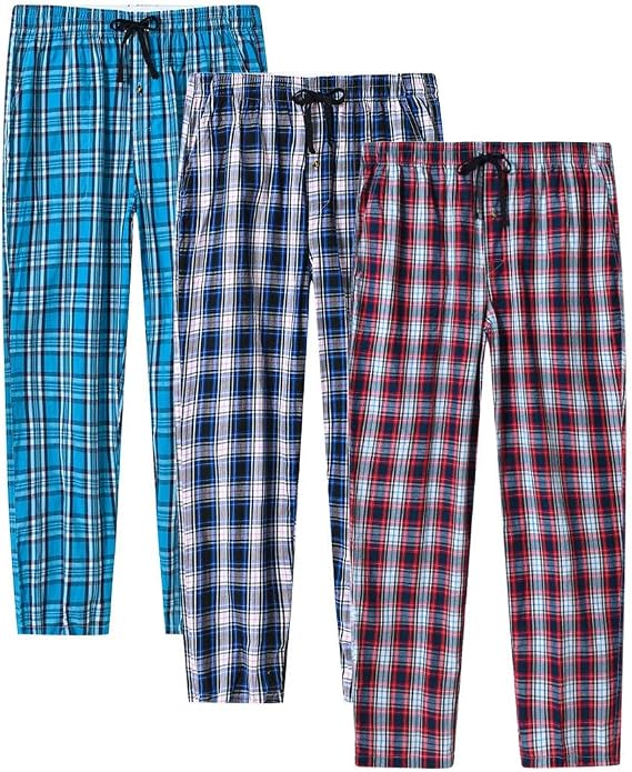 MoFiz Men's Pajama Pants Cotton Pjs Bottoms Plaid Sleep Pant Lightweight 3Pack