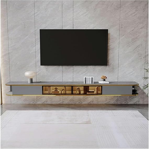 TV Cabinet Floating TV Stand, Modern Wall-Mounted Hanging TV Cabinet Entertainment Center with 2 Drawers and 2 Doors, Fully-Assembled, 78.7"/94.4 TV Stand(Gris,240 * 23 * 30cm)