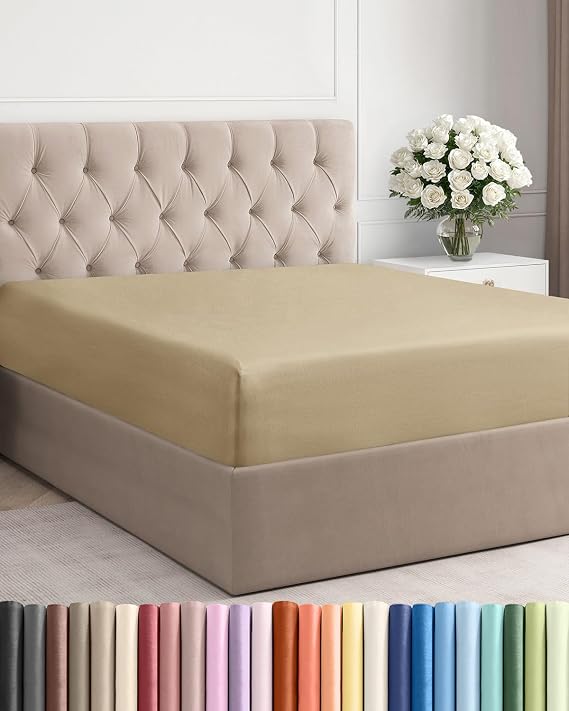 Queen Fitted Sheet - Single Fitted Sheet Only - 8-16" Deep Pockets - Beige