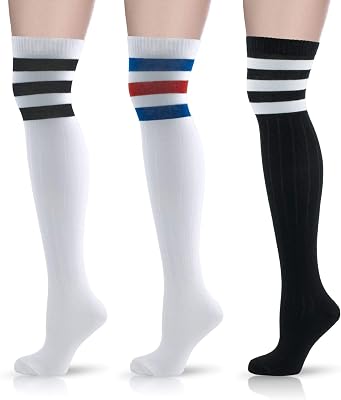 GoWith 3 Pairs Cotton Thigh High Womens Stripes Over Knee Socks | 2375
