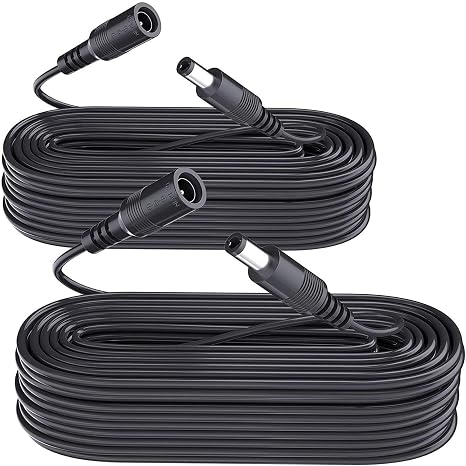 2 Pack 33ft 10M DC Power Extension Cable, Premium Pure Copper DC 12V Power Adapter Extension Cord 5.5mm x 2.1mm for CCTV Security Camera/Router/LED Strip Light/Printer/Monitor and More-Black