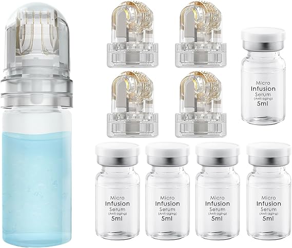 Microneedling Infusion System Set, Micro Microneedle Infusion System Included Hydra Roller 0.25mm 1Pc, 4 Replacement Needle Heads and Anti-Aging Serum Ampoules 5ml X 5, Anti-Aging Solution Treatment