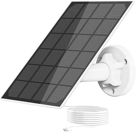 GMK 3W Solar Panel for Security Camera, 5V USB-A Port with10ft Charging Cable, Compatible with Rechargeable Battery Powered Camera Adjustable Mounting Bracket IP65 Waterproof (USB-A Charging Port)