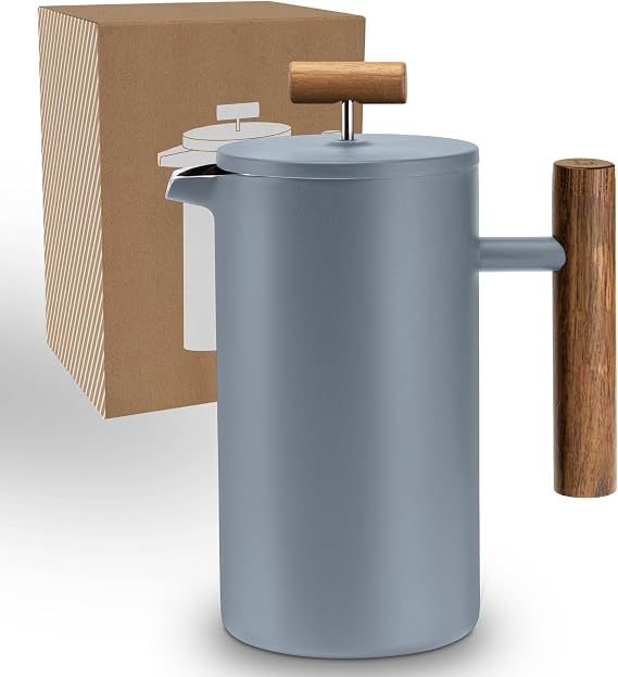 LAMBDA COFFEE® CALDERA Thermo French Press Edelstahl I 1 Liter - 5 Tassen Dusk Blue Blau I 3 Größen erhältlich I Kaffeebereiter aus Edelstahl Doppelwandig: Hält lange Warm I Kaffeezubereiter |