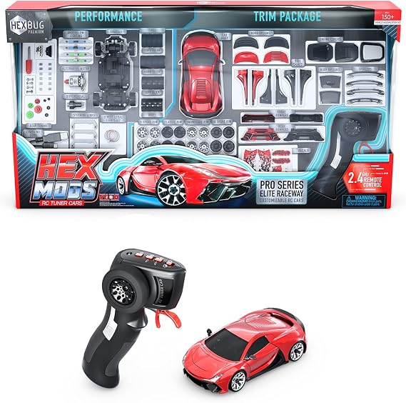 HEXBUG HEXMODS Pro Series Elite Raceway, Rechargeable RC Car, Buildable Scale Model for Kids and Adults, 2.4 Ghz Controller and Trackset Included, Ages 14 and Up
