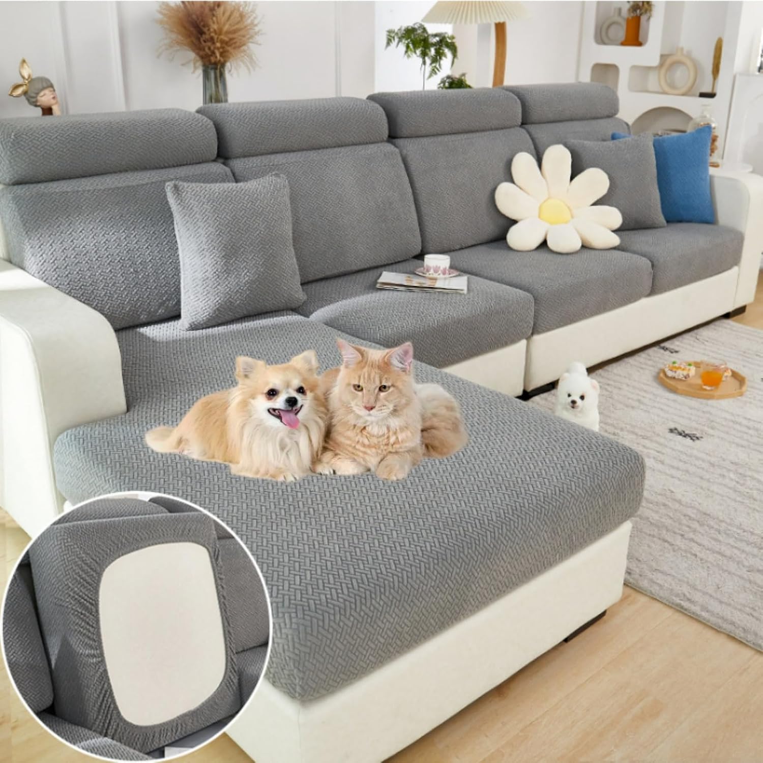 Magic Sofa Covers, Stretchy Sofa Hero Covers, Wear-Resistant Universal Soothing Home Sofa Covers, Easy Installation, Machine Washable, Pet-Friendly, for Sectional Sofa Gray, Back Cover